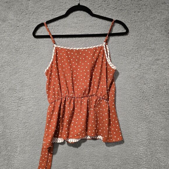 Paper Crane Tank Top M Brown White Polka Dot Milkmaid Dainty Coquette Side Tie - Picture 7 of 10